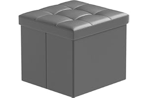 BRIAN & DANY Pouf Contenitore Pieghevole, Puff Poggiapiedi Quadrato in Cuoio Sgabello Contenitore per Divano Camera da Letto, Grigio, 38 x 38 x 38cm