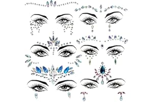 Tsling 6 Pcs Face Gems Glitter Stickers,Rhinestone Face Gemstone Stick On,Self-Adhesive Face Body Jewel Tattoo for Christmas Halloween Carnival Party Rave Festival