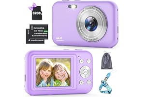 FLYFROST Fotocamera Digitale Compatta con scheda da 32GB, 1080P 44MP Macchina Fotografica Digitale con Zoom Digitale 16X Flash e 2 Batterie, Ricaricabile Fotocamera per Bambini, Adulti, Principianti (Viola)