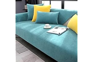 LINGKY Soft Chenille Sofa Cover 1 2 3 Seater, Non-Slip Sofa Slipcovers for Corner L Shape, Funny Fuzzy Sofa Cover, Thick Textured Sofa Cushion Covers Furniture Protector (Lake Blue,70x180cm)