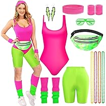 80er 90er Jahre Outfit Damen Set - Neon Party Kostüm Mit 16 Teilen