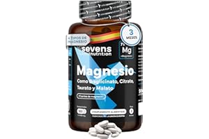 SEVENS NUTRITION Magnesio Complex 4 en 1 - Citrato, Bisglicinato, Taurato y Malato - 4 Fuentes de Alta Biodisponibilidad - Mejora tu Energía, Rendimiento y Descanso - 180 Comprimidos - Hecho en España - Sevens