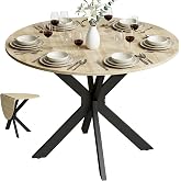 HOMCOM Folding Dining Table for 2-6 People &Oslash;110x76 cm Natural | Round Folding Kitchen Table, Folding Brim, Double X Steel Fra