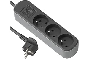 Electraline 32025 Bloc Multiprise Prima 3 Prises 16A avec Interrupteur, Longueur 1.5 Mètres, Noir/Gris