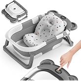 Foldable Baby Bath with Non-Slip Bath Cushion &ndash; Foldable Baby Bath with Thermometer &ndash; Baby Bath Seat &ndash; From Birth to 3 Years