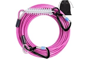 Snagle Paw Dog Leads for Yard 15m-1000LBS Break Strength,Heavy Duty Tie Out Cable for Dogs with Swivel Lockable Hook & Spring,Chew Proof Chain for Outside, Run Cable for Medium Large Dog