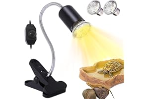 Yiukou Lampe Chauffante Tortue,Température réglable,avec 2 Ampoule Halogènes UVA UVB de 50W, Lampe Pour Reptiles et Amphibiens, Lumière Jaune
