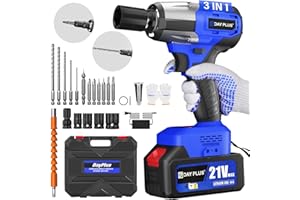 YIYAI 2025 Nouveau Clé à Chocs Sans Fil Brushless, 21V Boulonneuse a Choc Electrique, 550NM Vitesse Variable à l'Infini, 3400RPM Multifonctionnel 3 en 1 Visseuse à Chocs avec LED à Déclenchement, 12 Forets