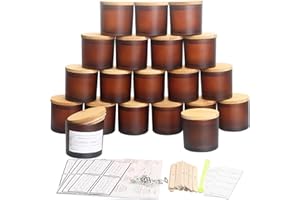MILIVIXAY Lot de 20 petits pots à bougies vides en verre ambré givré de 113,4 g avec couvercles et kits de fabrication de bougies – Petits pots à bougies vides pour la fabrication de bougies –