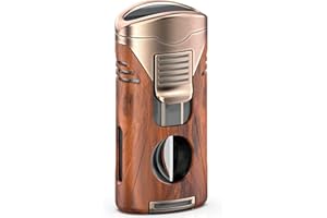 VVAY Accendino per Sigari con Tagliasigari Integrato, Jet Flame a 4 Fiamme - Fornito Senza Gas