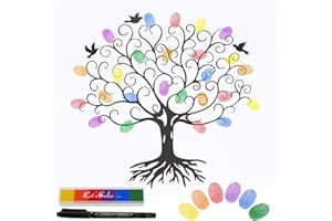 BOFUNX Árbol de Huellas Dactilares Comunion Lienzo de Firma de Invitados para Boda Libro de Vista de Pintura Bricolaje Decoración Comunión Bautizo Fiesta Boda 40x30cm para Niños Niñas