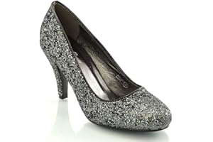 ESSEX GLAM Womens Bridal Wedding Low Heel Sparkly Prom Party Court Shoes Size 3 4 5 6 7 8
