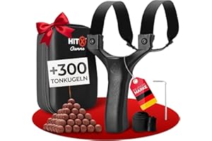 ‎HITX HITX® Zwille Steinschleuder Profi Set [Gamma] | Für Große Hände & Mit Einfacher Clip-Technik | Slingshot Schleuder mit Gummiband Extra Stark | Zwille in Bundle Sets mit Ersatzgummi + Tonkugeln