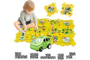 DUOLEEY Circuito de carreras con coche, rompecabezas de juguete para niños, regalo a partir de 2, 3, 4, 5, 6 años, 12 piezas, dinosaurios