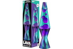 LAVA® - Lámpara Aurora Boreal 2047, cera morada, líquido azul verdoso, base y tapa decorativos, original de 14,5 pulgadas. Lámpara de movimiento marca