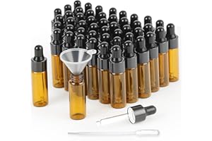 XiYee 50 Pack Mini Pipettenflasche,3ml/5ml Transparente Glasflasche mit Tropfpipette,für Ätherisches Öl,Aromatherapie, Massage, Duftöl Probe (Braun 50pcs) (5ML)