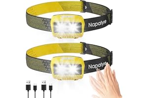 Napatyre Head Torch Rechargeable, Super Bright LED Headlamp Waterproof Headlight with Red Warning Lights, 8 Lighting Modes, Motion Sensor Control, LED Head Torch for Cycling Running Camping (2 Pack)