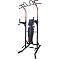 Dolphy Adjustable Power Tower Multi-Function Strength Training Steel Dip Stand Workout Station Fitness Equipment for Home and Gym (Black, Red)
