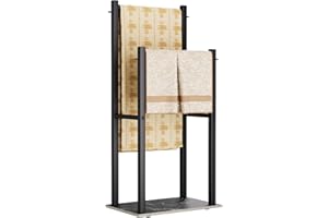 Yawinhe Portasciugamani, Porta Asciugamani Bagno con 2 Bracci, Portasciugamani da Terra, Accessori da Bagno, per Asciugamani, Coperte, Vestiti, 39x26x80cm, Nero, SMJ002B