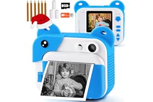 PROGRACE Instant Print Camera for Kids, Kids Instant Camera for Travel Learning Birthday Gift, Portable Digital Creative Print Camera for Boys girls Zero Ink Kids Camera Toy with Print Paper