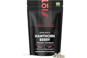 Organic Hawthorn Berry 1000mg – High Strength Hawthorn Supplement – 90 Vegan Capsules – Resealable and Recyclable Pouch by Alpha01