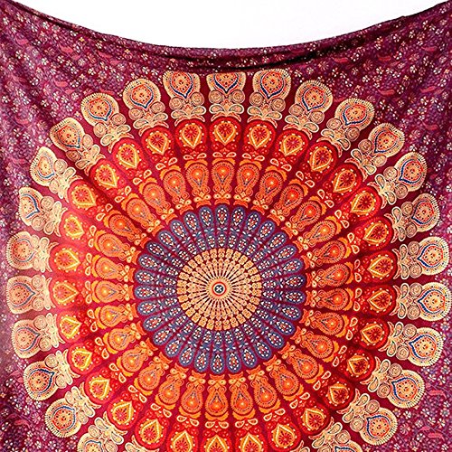 Ularma Mandala Bunt Wandteppiche Chiffon Gobelin 148cmX210cm Wandbehang (Rosa)