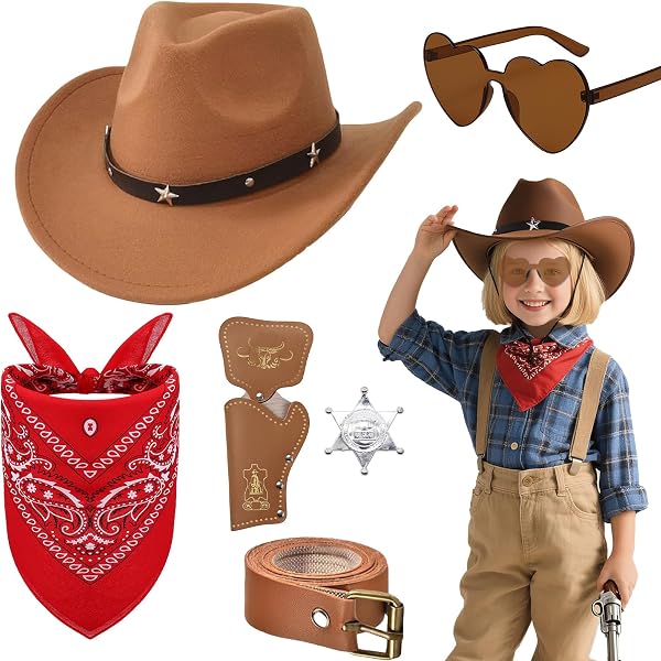 Cowboy-Kostüm-Set Für Kinder – Roter Hut, Bandana & Sheriff-Abzeichen, 3-teilig