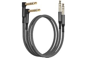 RUXELY Cable Instrumento 6.35mm TRS 1M 2-Pack,Lead Balanceado Audio Estéreo 1/4 Pulgadas Macho 6.3 Jack,Cord 6.35 para Guitarra Eléctrica,Bajo,Teclado,Mezclador,Amplificador Amp,Altavoz
