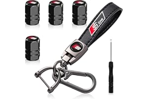 IPALAMILA Car Keychain And 4pcs Car Tire Valve Caps, Metal Car Keyring, Key Chain Compatible With Audi S Line S1 S2 S3 S4 S5 S6 S7 S8 SQ2 SQ5 SQ7 SQ8,Car Tyre Valve Caps &Car Keychain Accessories