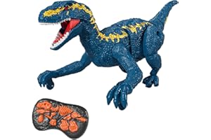 TEMI Remote Control Dinosaur Toy for Boys 3+, Rc Jurassic Velociraptor with Electric Skills, Sounds and Lights, Rechargeable Electric Dino Robot Kids Gift