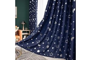 Nyescasa Vorhänge mit Sternen und Mond Verdunkelungs Vorhänge Lsolierung Vorhänge für Kinder Mädchen Schlafzimmer Wohnzimmer Moderne Einfachheit Stil 2 Panel Navy Blau B 100 x H 200 cm