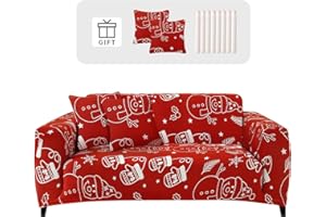 Lydevo Copridivano Elasticizzato Natale 3 Posti Fodere Copri Divano con Braccioli con 2 Copricuscini Moderno Copridivano Fantasia Universale Lavabile Divano Protector,Natale Pupazzo Neve