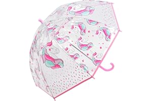 Thingimijigs Girls Folding Umbrella Children's Unicorn Design Pink PVC Stick Brolly