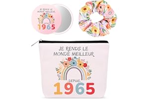 Bingtoo Cadeau Femme 60 Ans, 60 Ans Anniversaire Femme Trousse Maquillage & Miroir De Poche & Chouchou Cheveux, Idée Cadeau Femme 60 Ans Anniversaire, Cadeau Personnalisé Femme (60 Ans)