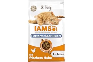 IAMS Sterilised Katzenfutter trocken mit Huhn - Trockenfutter für sterilisierte / kastrierte Katzen ab 1 Jahr, 3 kg