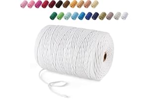 Macrame Cord 3mm，Homewit Cotton Rope 3 Piece Set, 4 Strands Twisted Natural Macrame Rope, Suitable for DIY Plant Hangers, Wall Hangings and Christmas Decorations (White)