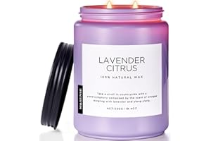 ‎M&SENSE M&SENSE Duftkerzen Lavendel Zitrus mit 2 Dochte, 550g 110 std. Brenndauer Sojakerzen, Aromatherapie Kerze zur Entspannung Duftkerzegeschenk für Mama, Freunde, große Glaskerze für Spa, Bad, Yoga