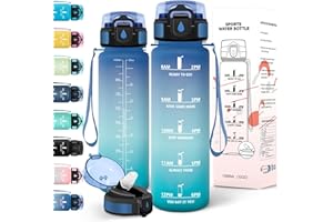 Motswedi Borraccia 1 litro, a Prova di Perdite, Borraccia Palestra, senza BPA, Borracce con Cannuccia, Con 2 Tappi, Bottiglia Acqua, Borracce 1 litro, Per Scuola, Ufficio, Sport, Blu Verde