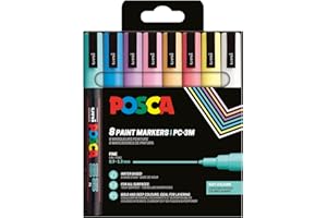 POSCA 186552 - Set di pennarelli POSCA, 8 penne acriliche PC-3M, pennarello permanente 0,9-1,3 mm punta tonda