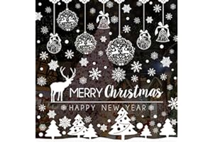 Caiery 185 PCS Schneeflocken Rentier Fensterbild, Statisch Haftende PVC Aufklebe, Winter-deko Weinachts Dekoration, Weihnachten Fenstersticker，Winter Deko Weihnachtsdeko…