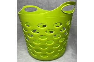 OCEANEVO Plastic Laundry Basket With Handles Flexi Large Storage Round Hipster Hamper For Clothes Nursery & Home Organisation 13 Colours 30L (Lime)