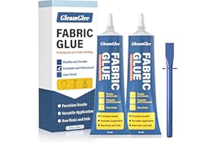 GLEAMGLEE Colle pour Tissu 100 ml, Colle Spéciale Textile Extra Forte et Permanente pour Réparations de Vêtements, Cuir, Loisirs Créatifs, Tapisserie, Feutre et Badges – Transparente – Lot de 2