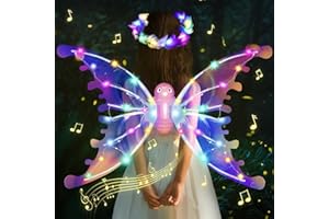 Colmanda Elektrische Schmetterlingsflügel, Feenflügel Set mit Federkränze, Leuchtende Flügel mit Musik, Geeignet für Mädchen und Frauen in Karneval oder Fairy Party Cosplay