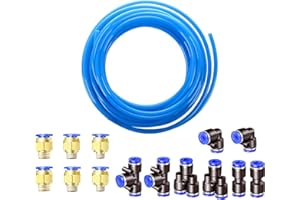 HUAZIZ 12mm OD 8mm ID Aria Pneumatica PU Tubo, 10 Meter Tubo per Aria Poliuretano Blu + 14 Pcs Pneumatico Connettore Raccordo per Tubo dell'aria Raccordi a Innesto Rapido a Innesto