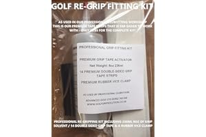 ADVANCED GOLF GOLF GRIP FITTING KIT INC 14 GRIP TAPE STRIPS 8oz SOLUTION SOLVENT RUBBER CLAMP PGA WORKSHOP CUSTOM FITTER