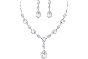 Clearine Orecchini Matrimonio Nuziale Zirconia cubica lacrima Y Collana And Orecchini Gioielli Set per Donna