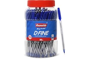 Reynolds D FINE BALLPEN - BLUE | PACK OF 50 | Ball Point Pen Set With Comfortable Grip | Pens For Writing | School and Office