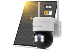 nicezing 3G/4G LTE Camara Vigilancia WiFi Exterior Solar con Sim et Carte SD 64G, 4MP Camaras de Vigilancia sin Cables, Visión Nocturna en Color, 355°/120°PTZ, Detección Humana, IP66