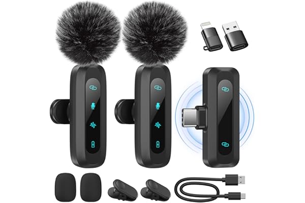 WARM BOX Microphone de Lavalier sans Fil pour iPhone,iPad,téléphone Android,2-Pack Mini Microphone avec réduction du Bruit, appairage Automatique,sourdine et réverbération pour