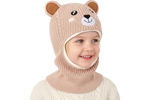 AYPOW Bonnet Cagoule Enfant Fille Garçon 4-8 Ans, Tricot Bébé Bonnet Cache-Cou Ensemble Hiver Chapeaux Écharpe Capuche Thermique Doux Doublé en Polaire Cache Oreilles pour Tout-Petit Plein Air